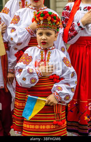 Ukrainian activists and allies protested for the release of Ukrainian children taken to Russia during the invasion of eastern Ukraine. A small group of children went to 10 Downing Street, asking Kier Starmer to raise the issue of the missing children. Stock Photo
