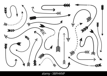 Collection of varied arrow designs pointing in different directions with a playful, dynamic feel. Stock Vector