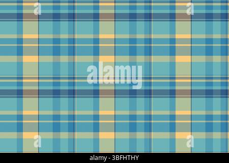 Classic plaid pattern in calming blues and yellows. Versatile design for backgrounds, textiles, or graphic overlays. Timeless appeal. Stock Vector