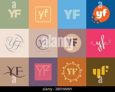 YF logo company template. Letter y and f logotype. Set different classic serif lettering and modern bold text with design elements. Initial font typog Stock Vector