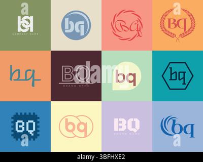 BQ logo company template. Letter b and q logotype. Set different classic serif lettering and modern bold text with design elements. Initial font typog Stock Vector