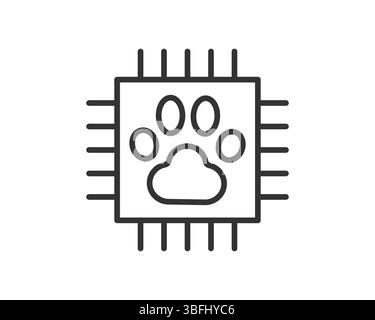 Minimalist vector illustration. Animal paw print inside a computer chip. Symbolizes AI, technology  pets. Suitable for veterinary, software  innovatio Stock Vector