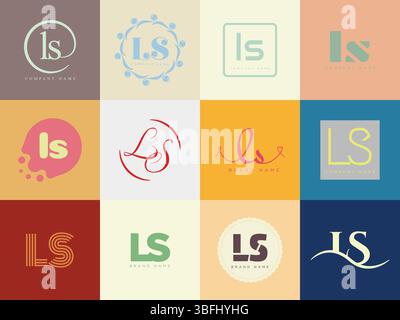 LS logo company template. Letter l and s logotype. Set different classic serif lettering and modern bold text with design elements. Initial font typog Stock Vector