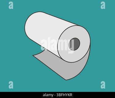 Clean, minimalist illustration of a paper roll against a teal background. Perfect for concepts of freshness, new beginnings, or simple solutions. Stock Vector