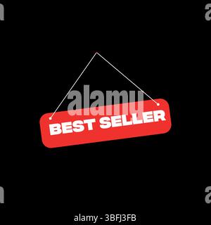 Best Seller Hanging Red Badge Vector | Promotional Tag Design on Black Background Stock Vector