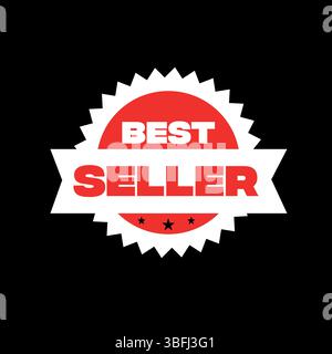 Best Seller Badge Vector | White Badge with Red Circle and Red “Seller” Text Stock Vector