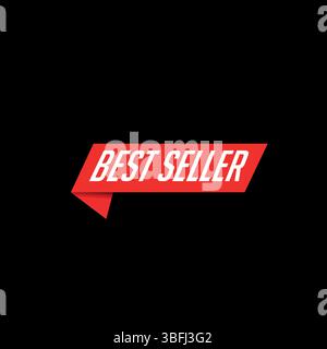 Red Best Seller Badge Vector | Bold Bestseller Design on Black Background Stock Vector