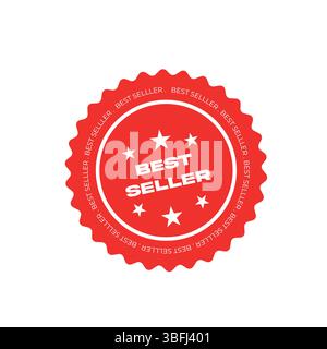 Red Star-Shaped Best Seller Badge Vector | Circle Label Design on White Background Stock Vector