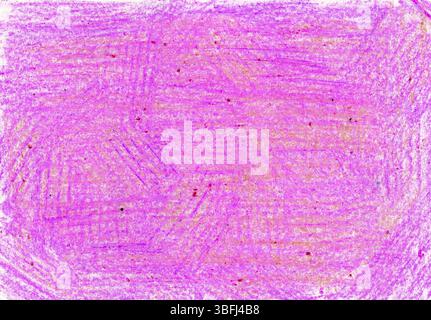 Background filled with texture of chaotic strokes. Strokes with colored pencils, chalk, wax crayons. Different shades of pink. Purple, orange, red col Stock Photo