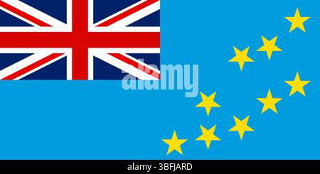 Tuvalu flag. Flag of Tuvalu. Flag icon. Standard color. Standard size. A rectangular flag. Computer Vector Digital illustration. Stock Vector