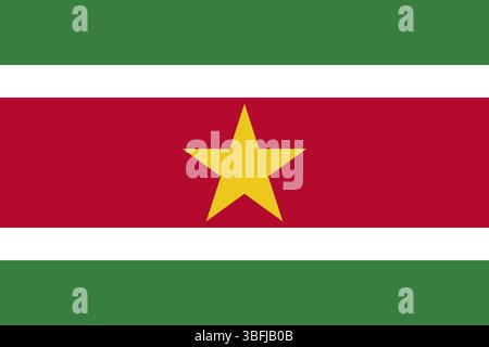 Flag of Suriname. Suriname flag icon. Standard color. Standard size. A rectangular flag. Computer digital vector illustration. Stock Vector