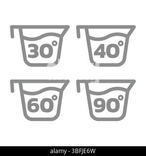 Laundry washing machine temperature icon set. Washing degrees, wash at 30, 40 vector icons. Stock Vector