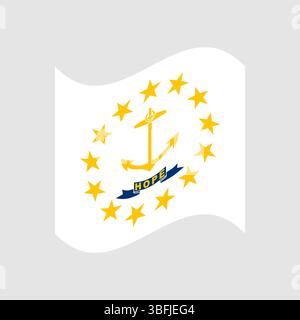 Flag of Rhode Island. Rhode Island wavy flag digital vector illustration. Stock Vector