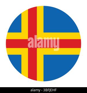 Flag of Aland. Aland circle flag logo icon computer vector illustration design. Stock Vector