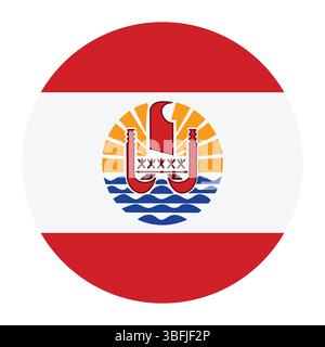 Flag of French Polynesia. French Polynesia circle flag logo icon computer vector illustration design. Stock Vector