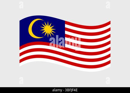 Flag of Malaysia. Malaysia wavy flag digital vector illustration. Fluttering flag. Stock Vector