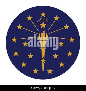 Flag of Indiana. Indiana circle flag logo icon computer vector illustration design. Stock Vector