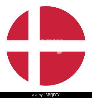 Flag of Denmark. Flag icon. Standard color. Round flag. Computer illustration. Digital illustration. Vector illustration. Stock Vector
