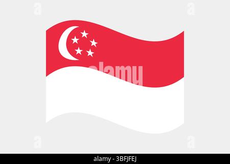 Flag of Singapore. Singapore wavy flag digital vector illustration. Stock Vector