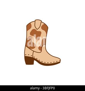 Western cowboy boot with brown cow print motif, perfect for creative and playful western-inspired digital art and stickers. Stock Vector