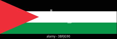 Palestine flag. A long banner. Flag icon. Standard color. A rectangular flag. Computer illustration. Digital illustration. Vector illustration. Stock Vector