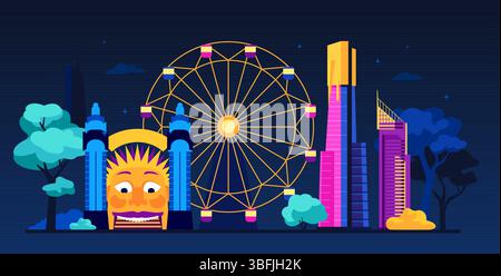 Luna park in the evening - modern colored vector illustration Stock Vector