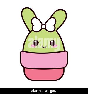 A cute cartoon bunny character in a pink and green pot. Stock Vector