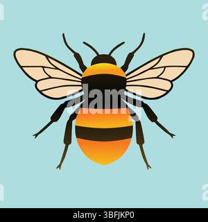 An illustration of a bumblebee on a light blue background Stock Vector