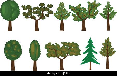 Set of trees design elements, flat graphic source Stock Vector
