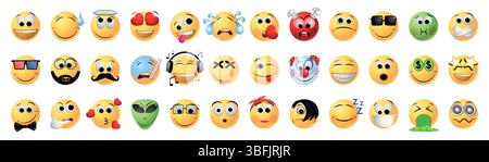 Collection of emoji faces - vector illustration Stock Vector