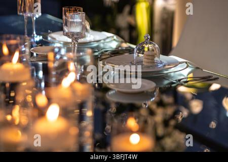Close-Up of Wedding Table Setting Stock Photo