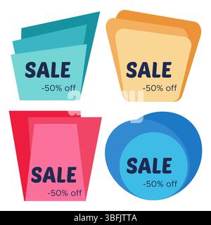 Set of four sale sticker with abstract colorful geometric forms. Vector illustration Stock Vector