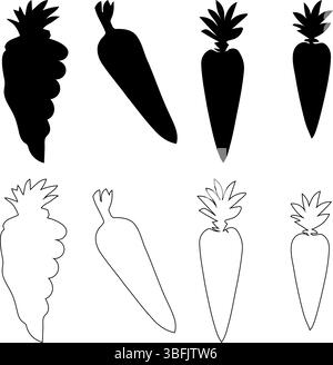 Carrot Silhouettes & Outlines - Healthy Vegetable Vector Set Stock Vector