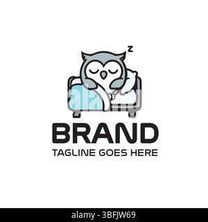Cute Sleeping Owl in Bed Logo Stock Vector