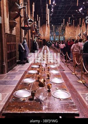 Magical Banquet Hall With Long Table Set for a Feast. London, UK Stock Photo