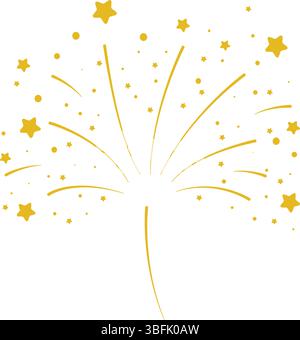 Colorful festive fireworks for birthday, anniversary, holiday. Clip art icon golden fireworks with stars. Vector element isolated on white background Stock Vector