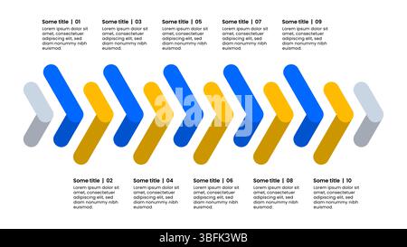 Infographic template with 10 options or steps. Abstract arrow. Can be used for workflow layout, diagram, banner, webdesign. Vector illustration Stock Vector