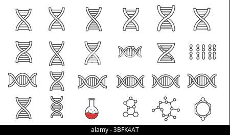 DNA Icon Set – Genetics, Helix, Biology, and Molecular Science Symbols Stock Vector