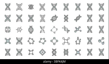 DNA Icon Set – Genetics, Helix, Biology, and Molecular Science Symbols Stock Vector