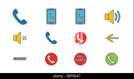 Phone Call Icon Set – Communication, Contact, Mobile, and Call Symbols Stock Vector