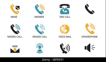 Phone Call Icon Set – Communication, Contact, Mobile, and Call Symbols Stock Vector