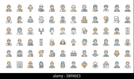 Professions Icon Set – Careers, Jobs, Occupations, and Work Symbols Stock Vector