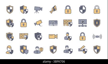 Security Icon Set – Protection, Privacy, Safety, and Shield Symbols Stock Vector