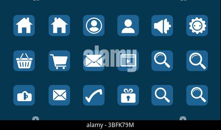 Web Icon Set – Internet, Browser, Network, and Online Interface Symbols Stock Vector