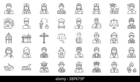 Professions Icon Set – Careers, Jobs, Occupations, and Work Symbols ...