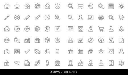 Modern Linear Web Design Icons Set – Outline Style Vector Collection of UI, UX, Coding, SEO, Responsive Layout, Digital Design Tools and Interface Stock Vector