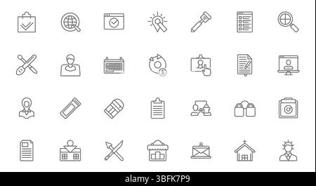 Modern Linear Web Design Icons Set – Outline Style Vector Collection of UI, UX, Coding, SEO, Responsive Layout, Digital Design Tools and Interface Stock Vector