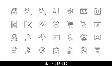 Modern Linear Web Design Icons Set – Outline Style Vector Collection of UI, UX, Coding, SEO, Responsive Layout, Digital Design Tools and Interface Stock Vector