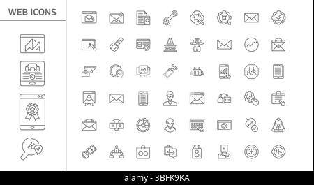 Modern Linear Web Design Icons Set – Outline Style Vector Collection of UI, UX, Coding, SEO, Responsive Layout, Digital Design Tools and Interface Stock Vector