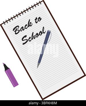 Back to school text write on the paper with pen graphic element Stock Vector